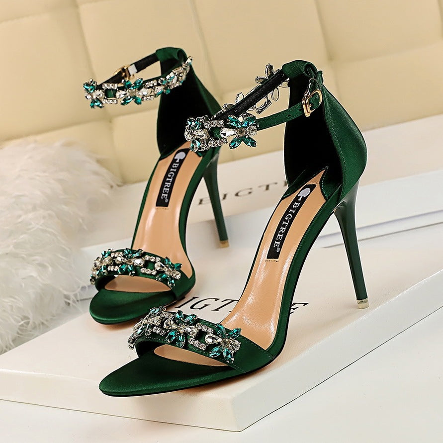 Satin Rhinestone Platform Heels