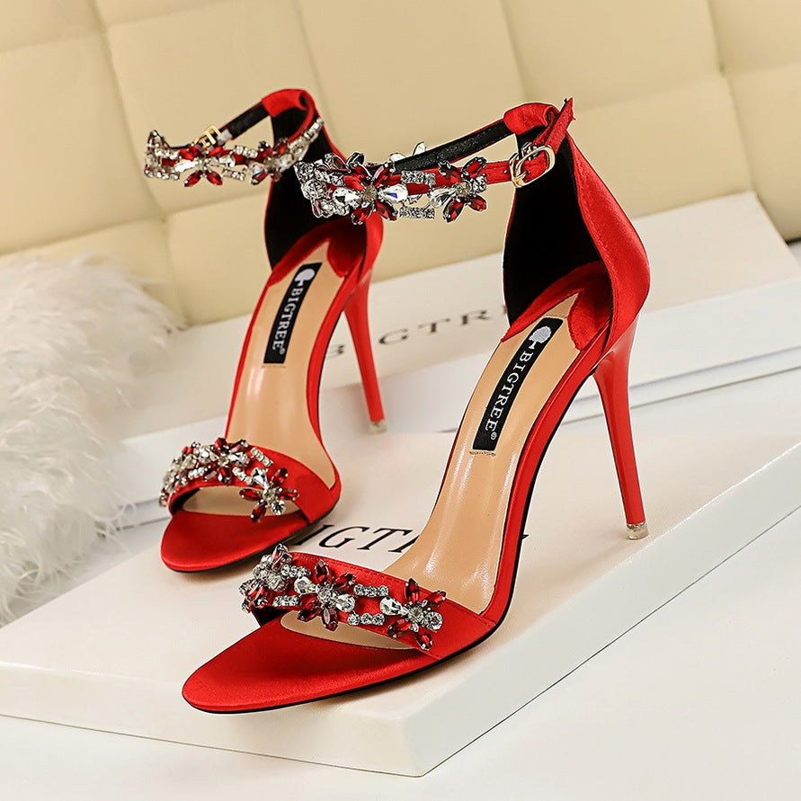 Satin Rhinestone Platform Heels