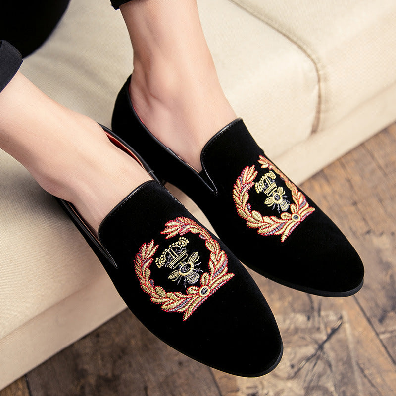 Embroidered Men's Single Shoe Cover Foot Lazy Breathable All-match Small Leather Shoes