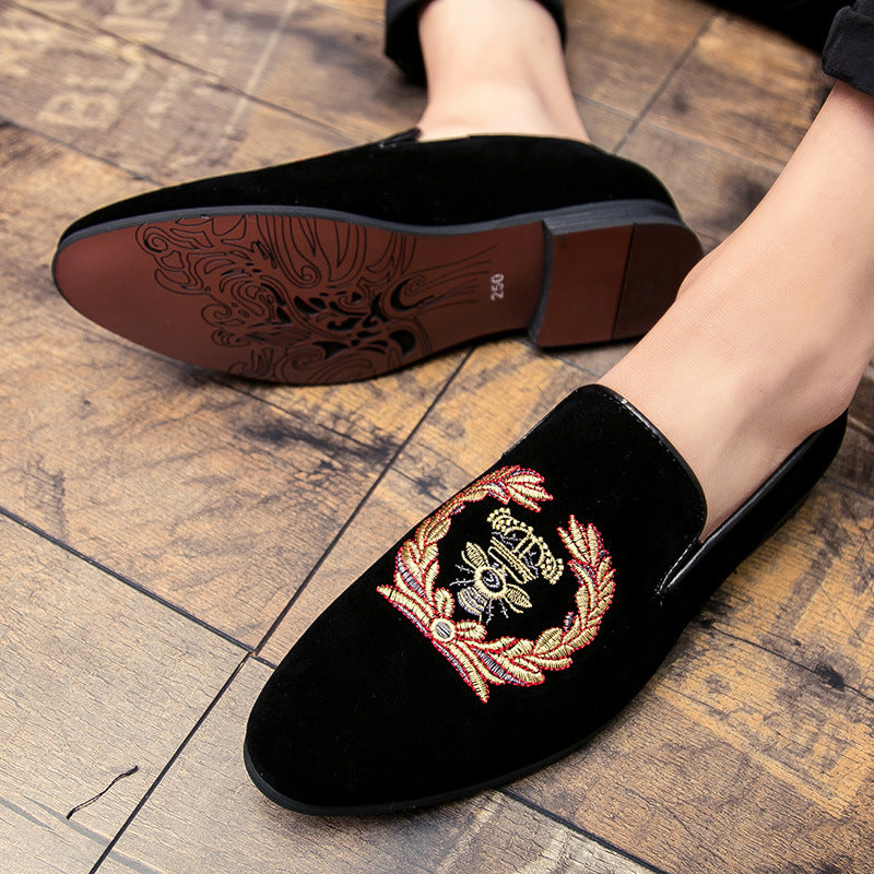 Embroidered Men's Single Shoe Cover Foot Lazy Breathable All-match Small Leather Shoes