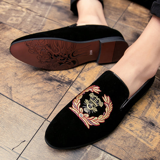 Embroidered Men's Single Shoe Cover Foot Lazy Breathable All-match Small Leather Shoes
