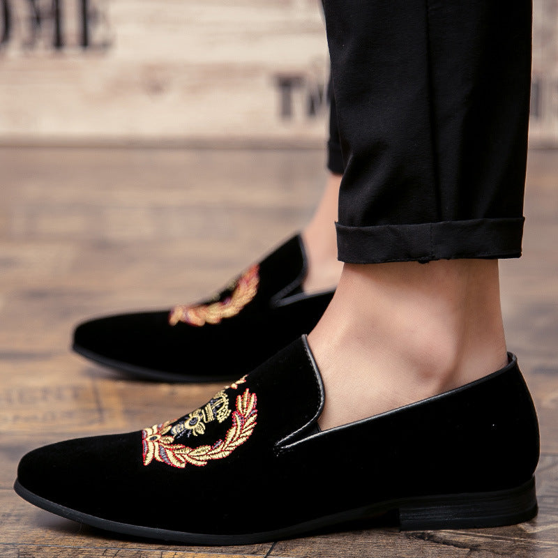 Embroidered Men's Single Shoe Cover Foot Lazy Breathable All-match Small Leather Shoes