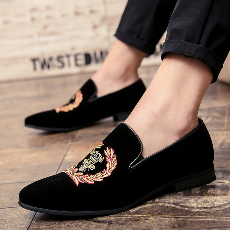 Embroidered Men's Single Shoe Cover Foot Lazy Breathable All-match Small Leather Shoes