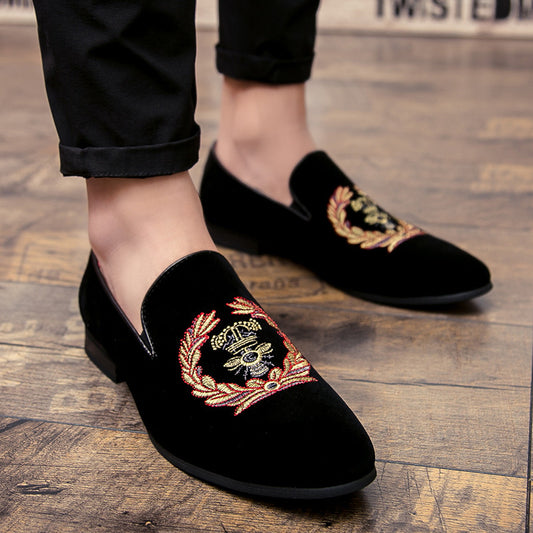 Embroidered Men's Single Shoe Cover Foot Lazy Breathable All-match Small Leather Shoes